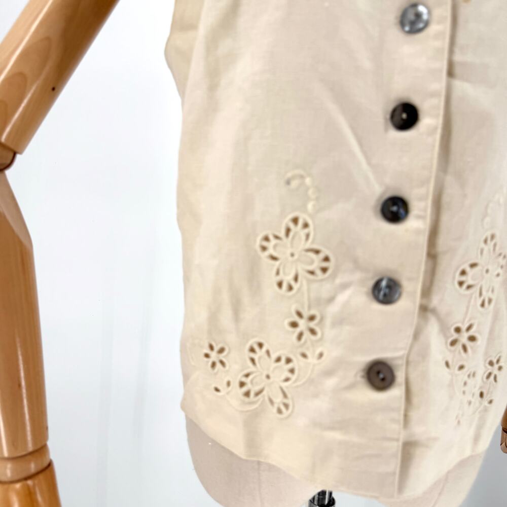Vintage 90s Bushwacker Cream Linen Cotton Minimalist Eyelet Lace Back Vest - Picture 2 of 8